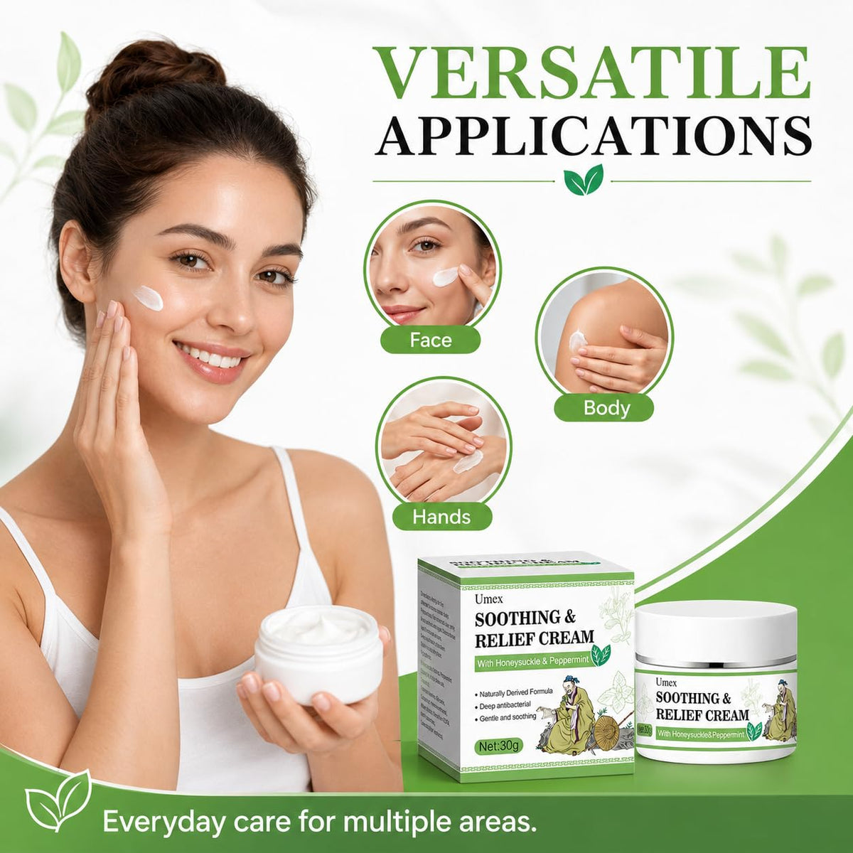 Umex moisturizer being applied to hand for fast hydration and softness
