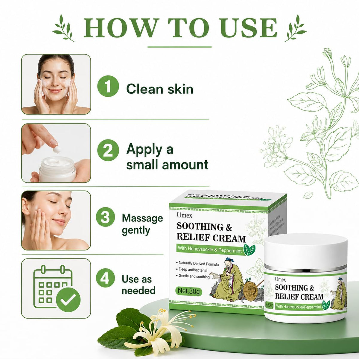 Umex natural ingredients display highlighting gentle botanicals