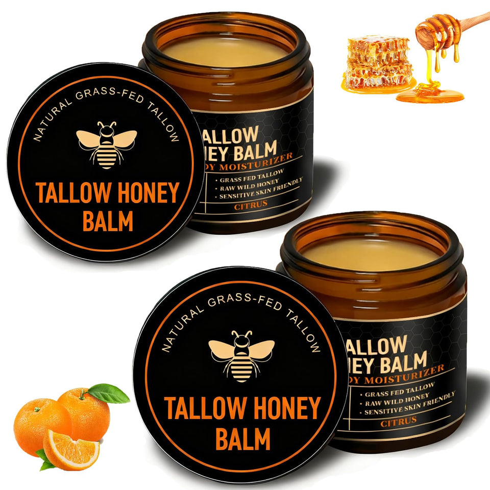 UMHWYZW front jar shot showing citrus-scented tallow honey balm benefits