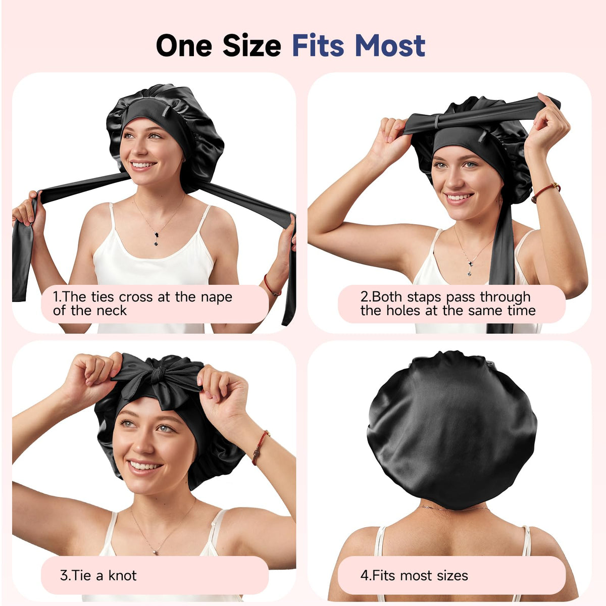 Umisleep worn by model with curly hair showing frizz reduction benefits