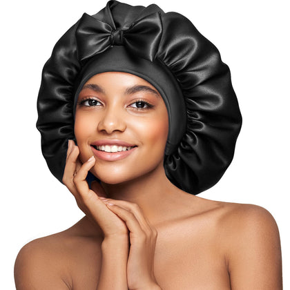 Umisleep bonnet front packaging showing elegant jet black design and branding benefit protection