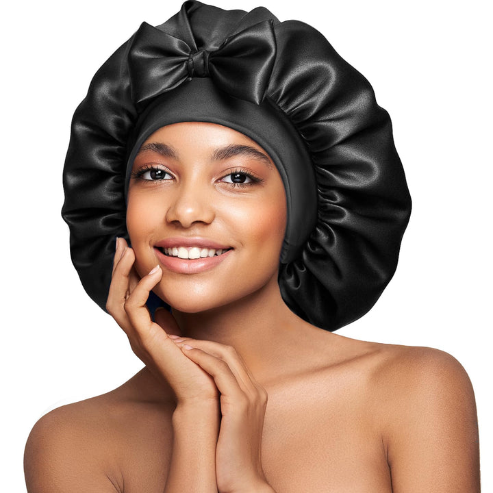 Umisleep bonnet front packaging showing elegant jet black design and branding benefit protection
