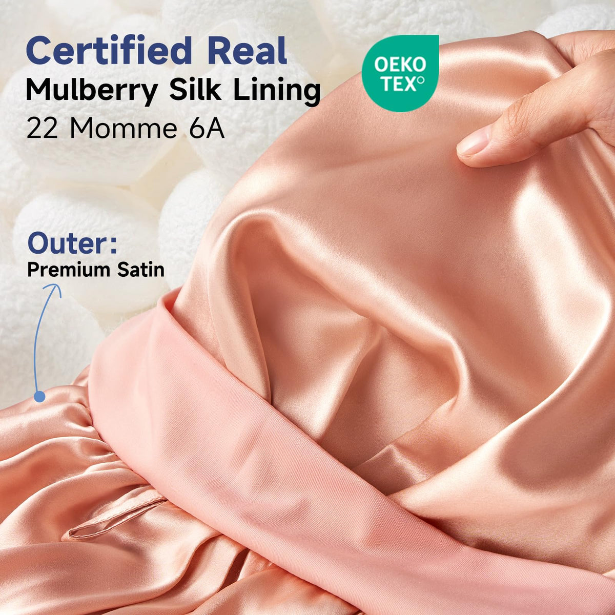 Umisleep close-up of mulberry silk lining demonstrating smooth protection