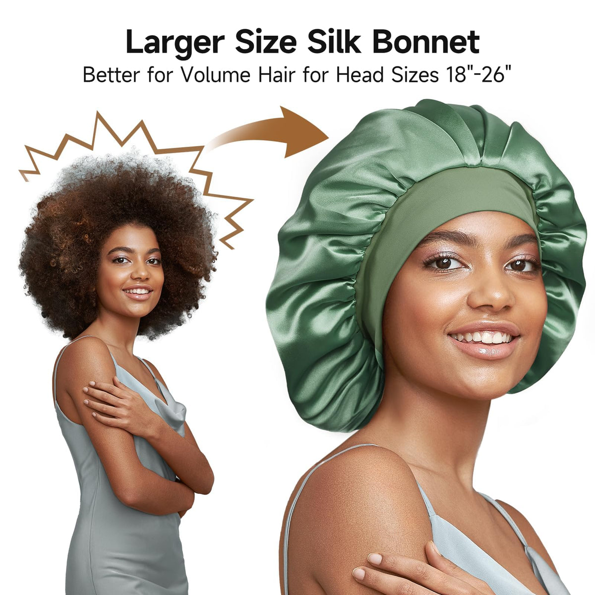 Umisleep bonnet next to ruler showing large diameter and height, roomy fit benefit
