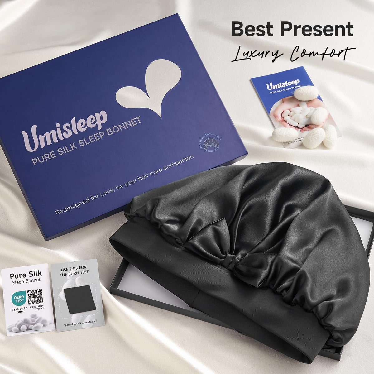 Umisleep bonnet on vanity during skincare routine keeping hair out of face benefit