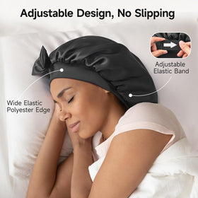Umisleep bonnet held in hand to show roomy size for long hair benefit