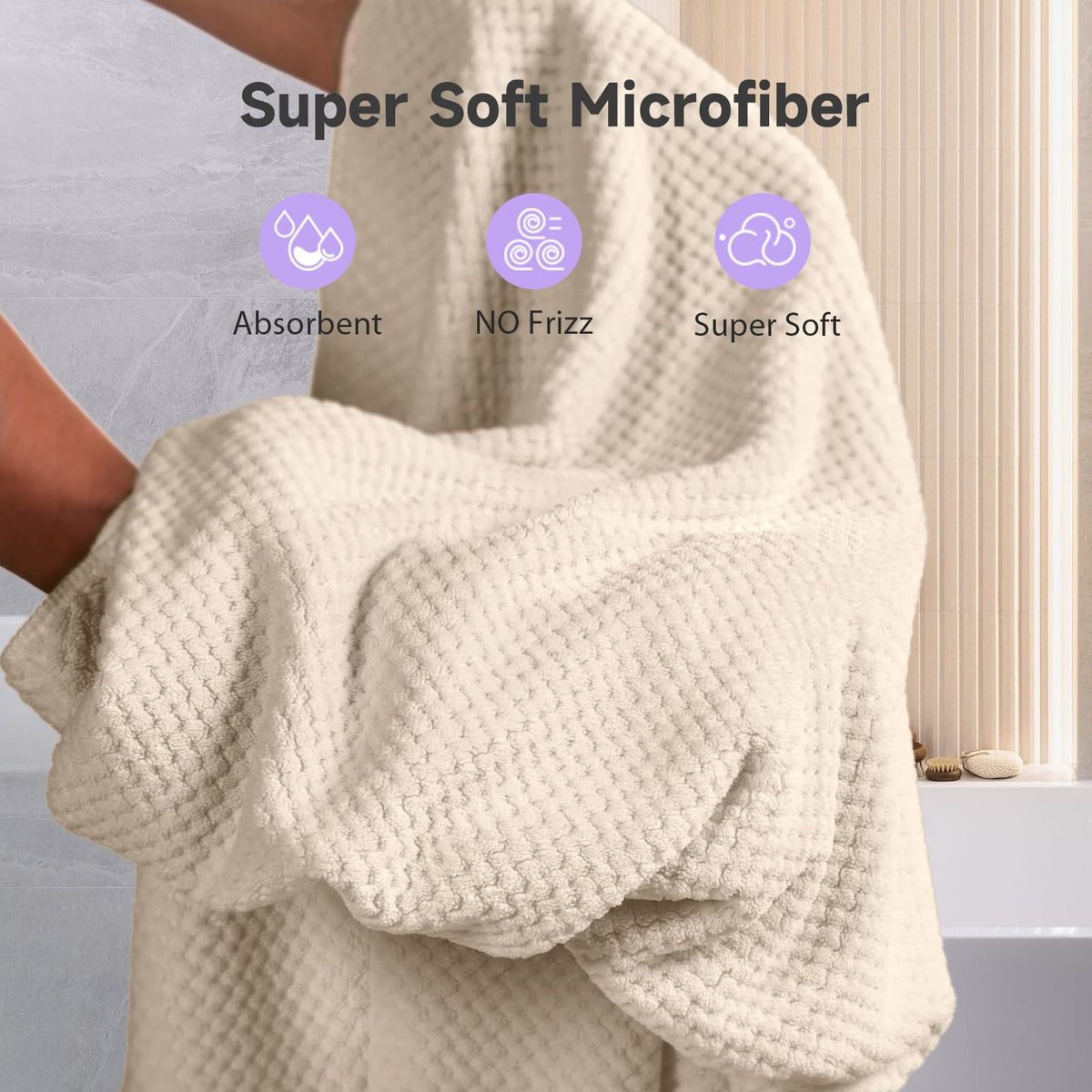 Umisleep towel wrapped on curly hair showing hands-free drying benefit