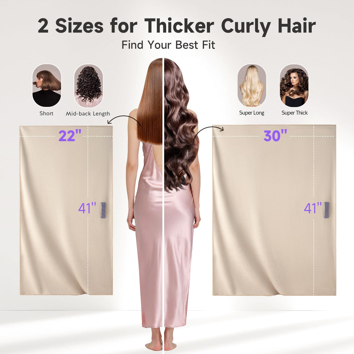 Umisleep wrapped on long hair demonstrating gentle frizz reduction