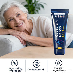 Umizze applied to foot in use demonstrating targeted relief for neuropathy sensations
