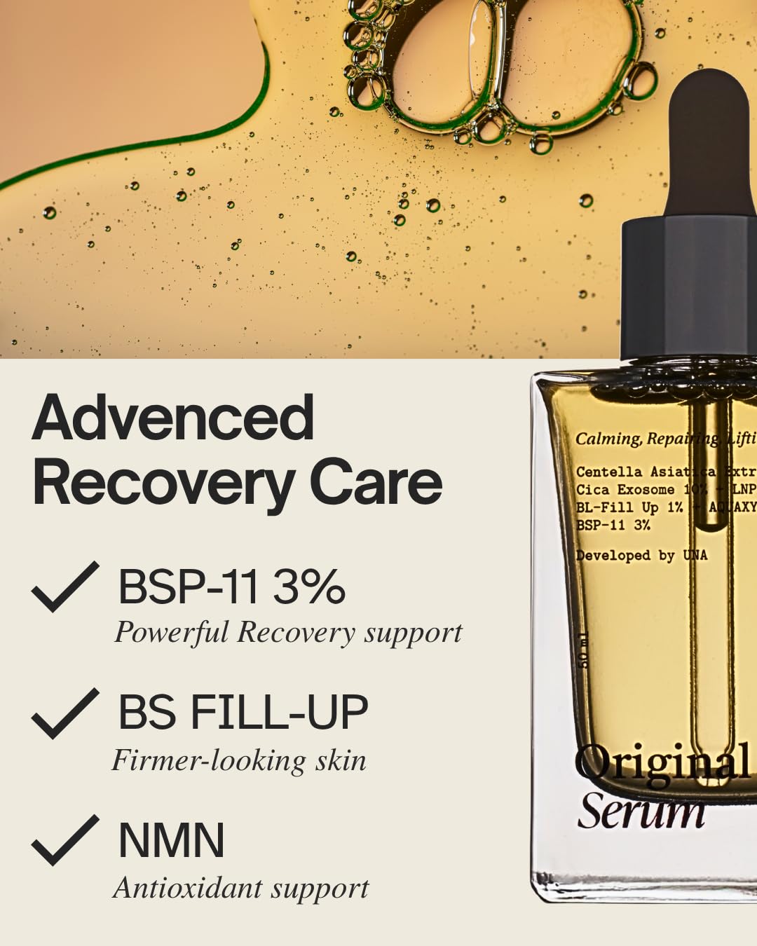 Una Beauster applying THEUNA serum to hand to show fast absorption benefit