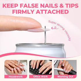 UNA GELLA glue being applied in hand for quick salon-quality finish