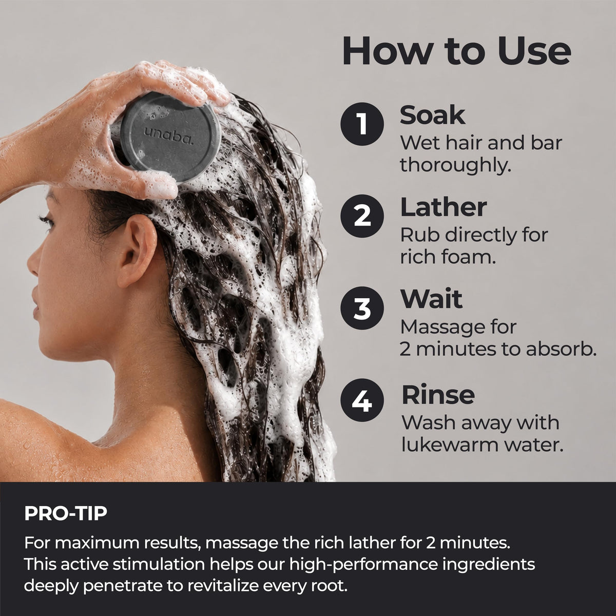 unaba lifestyle bathroom setting showing clean, minimal routine for refreshed scalp