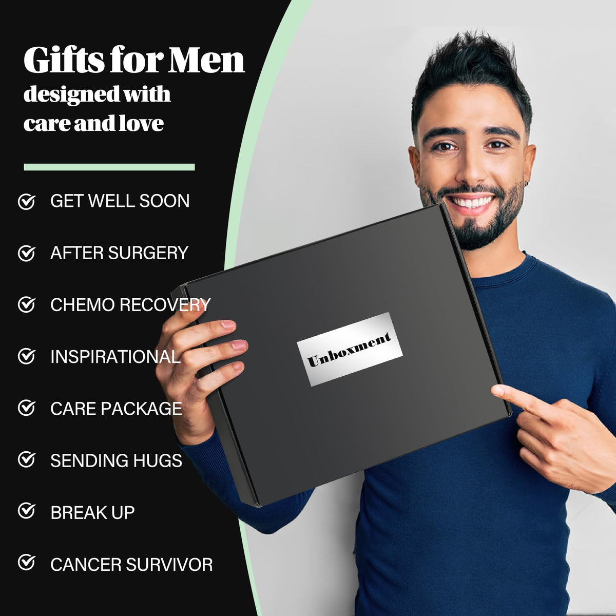UNBOXMENT care items arranged bedside illustrating ease-of-use and comfort