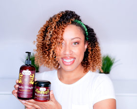 Uncle Funky's Daughter applied to curly hair illustrating definition and frizz control