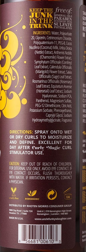 Uncle Funky's Daughter texture close-up showing lightweight mist for soft, defined curls