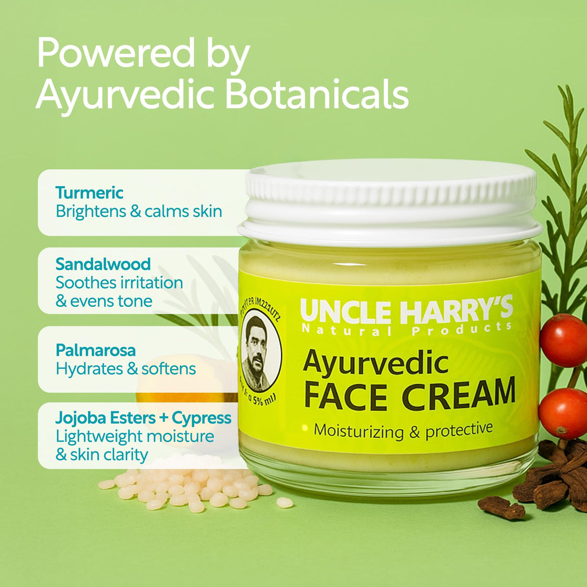 Uncle Harry's cream applied to hand demonstrating easy spreadability and hydration