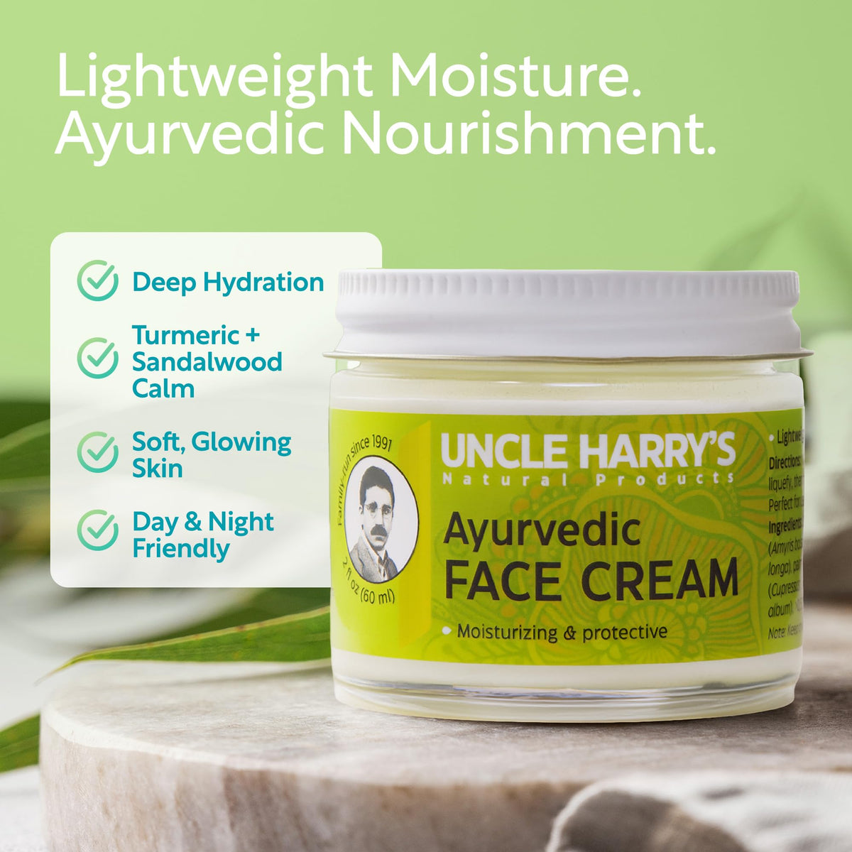 Uncle Harry's open jar texture close-up showing silky cream for quick absorption