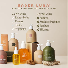 Under Luna bottle on bathroom shelf in lifestyle setting suggesting daily routine benefit