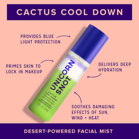 UNICORN SNOT close-up mist droplets illustrating ultra-fine hydration