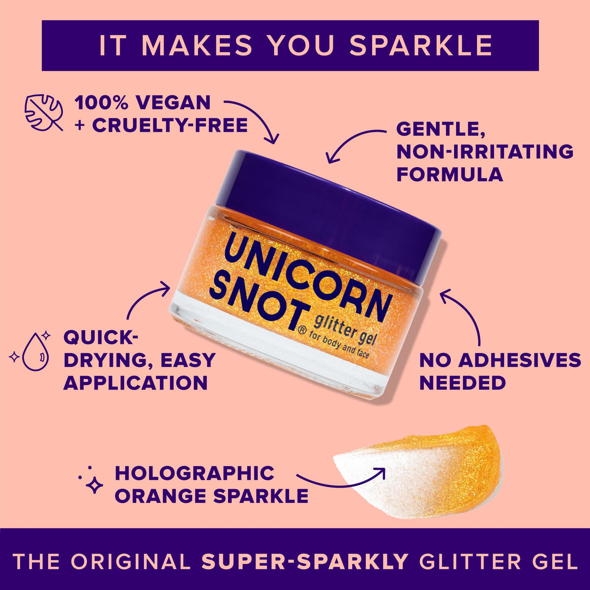 UNICORN SNOT close-up of glitter texture showing holographic sparkle benefit