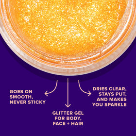 UNICORN SNOT applied as face highlight showing vibrant orange shimmer benefit