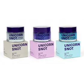 UNICON SNOT front packaging showing three glitter gel tubes and colors enhancing festival looks