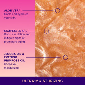 Model shoulders with Unicorn Snot glow emphasizing radiant finish and moisturized look