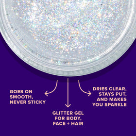 UNICORN SNOT gel applied on cheek highlighting quick, blendable sparkle