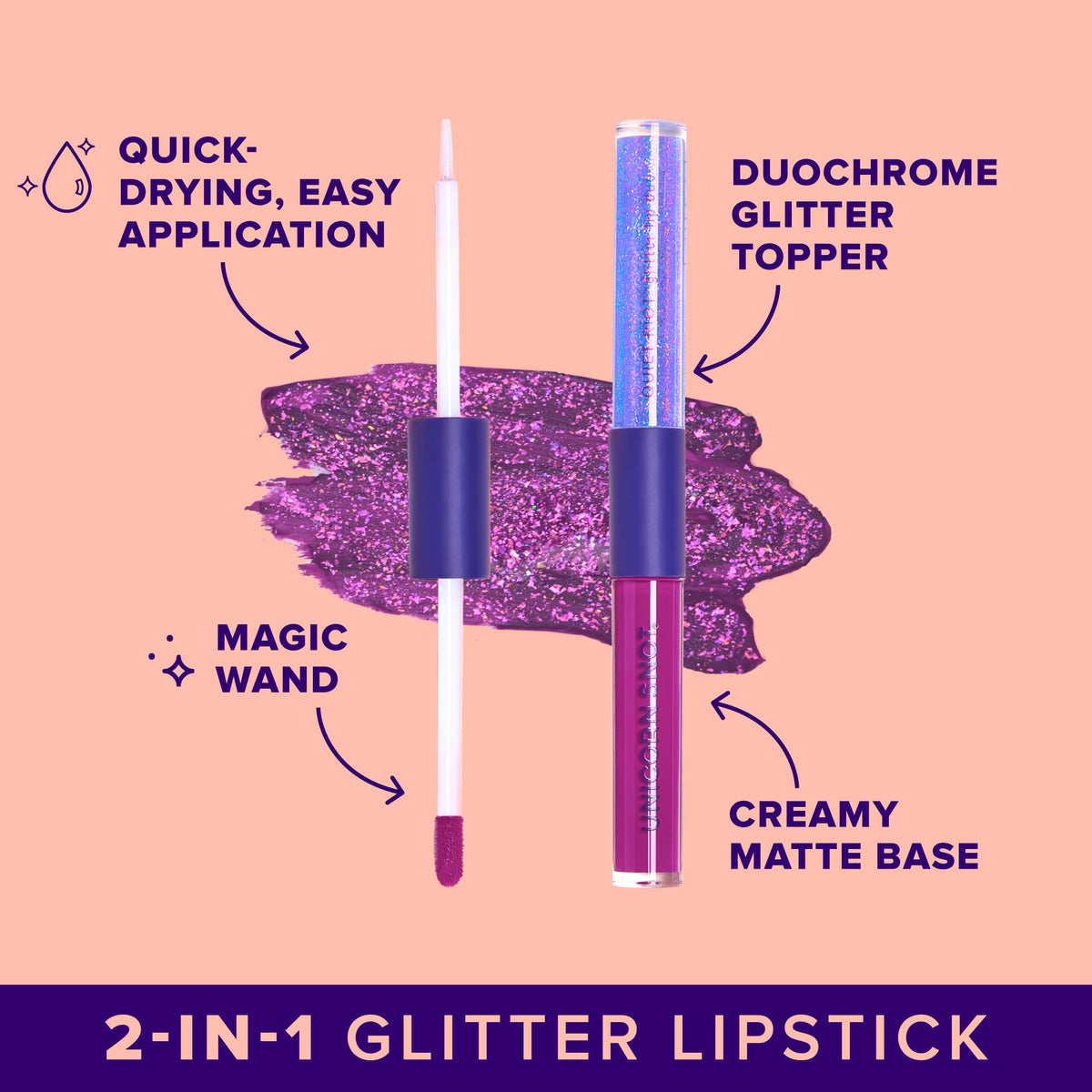 UNICORN SNOT close-up of matte lipstick texture for smooth application benefit