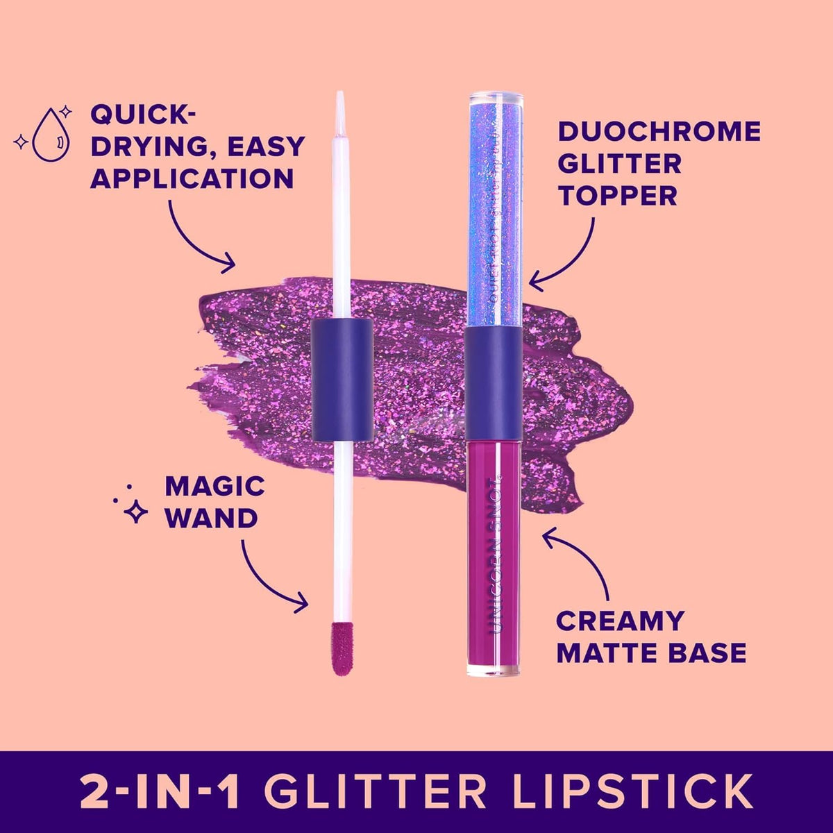 UNICORN SNOT glitter gloss close-up texture showing smooth shimmer benefit