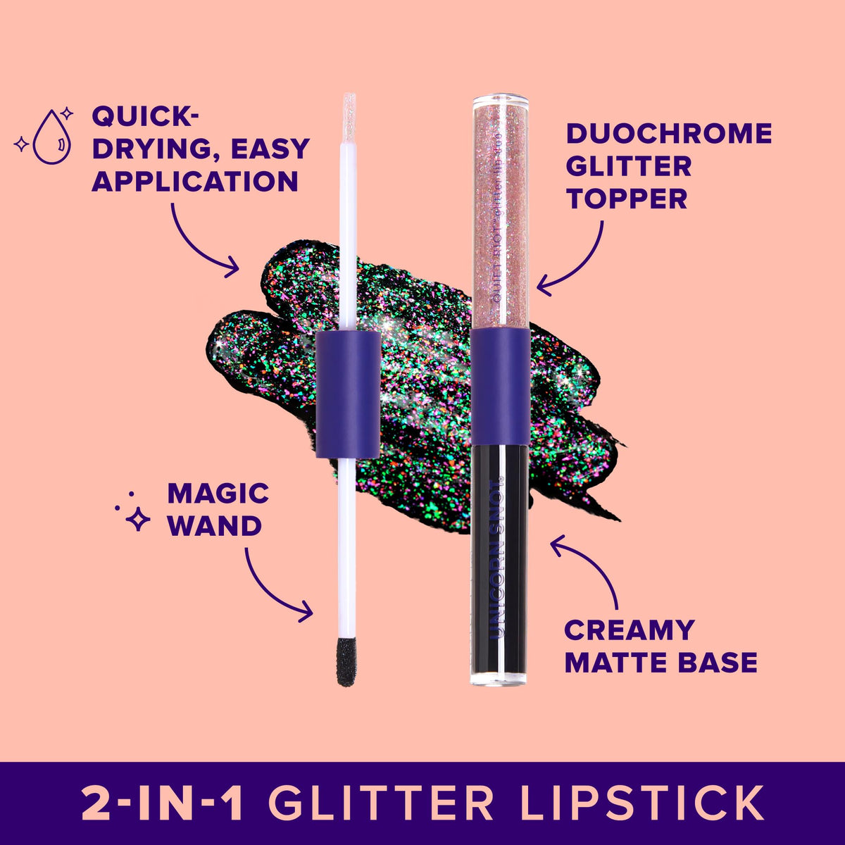 UNICORN SNOT open duo close-up illustrating applicator tips and creamy matte texture