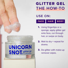 UNICORN SNOT jar beside lipstick showing 1.7 oz travel-friendly size