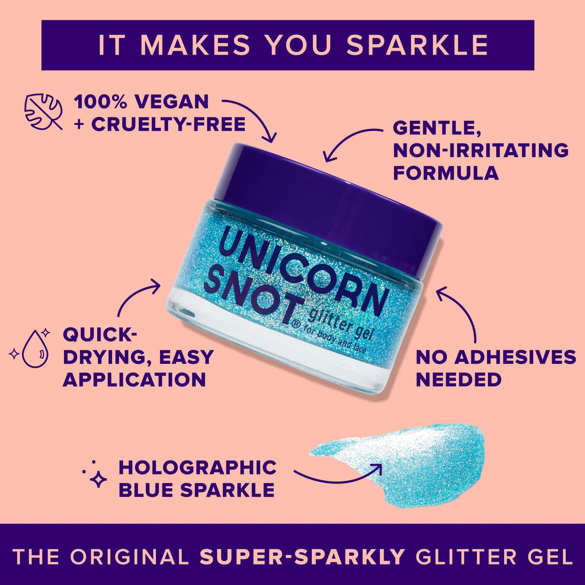UNICORN SNOT close-up of gel texture showing holographic flecks for vibrant shine