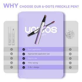 Unicos freckle stamp size comparison next to lipstick for portable convenience