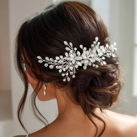 Unicra comb paired with veil showing how it complements bridal accessories