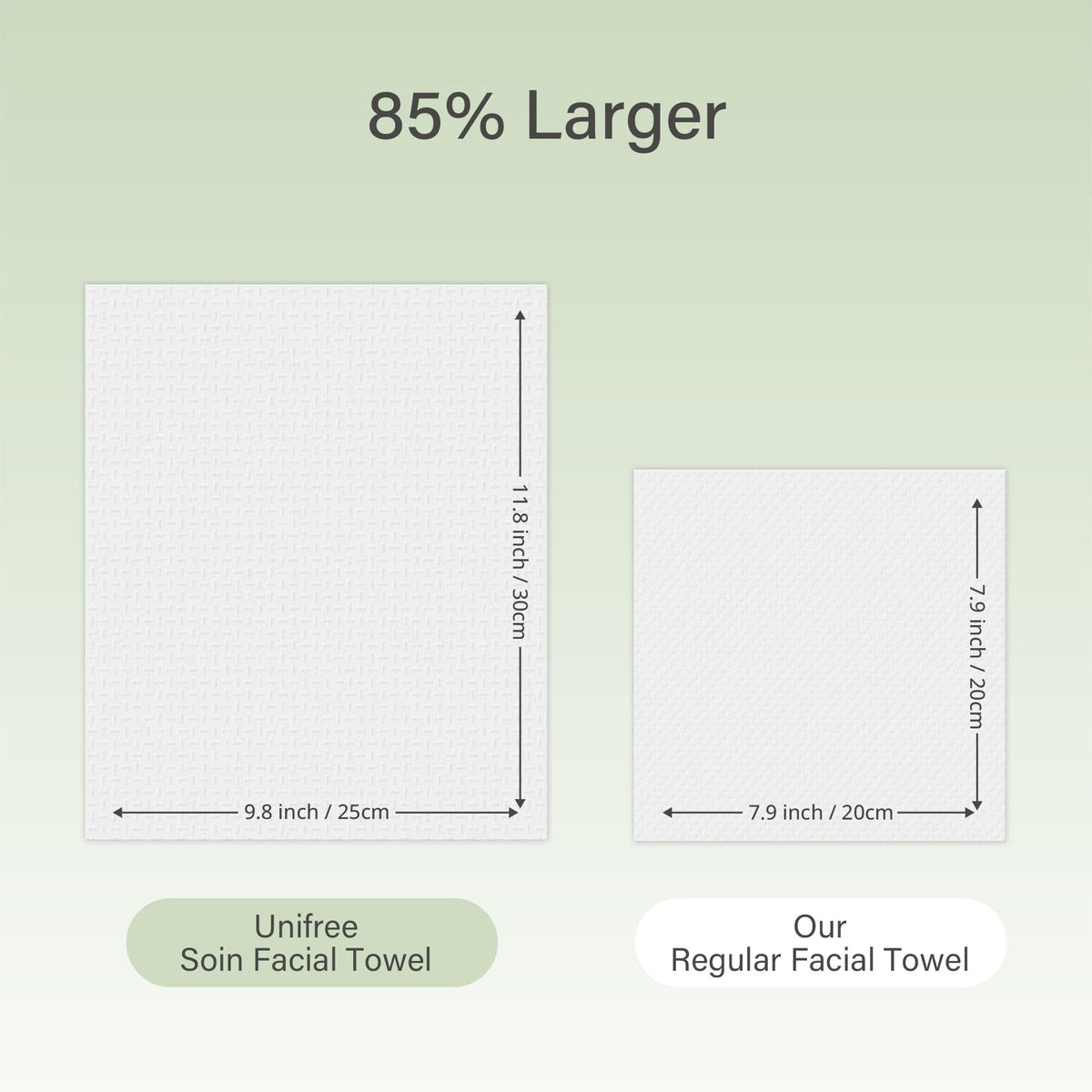 UNIFREE expanded towel full size showing 11.8x9.8 inch coverage for efficient cleaning