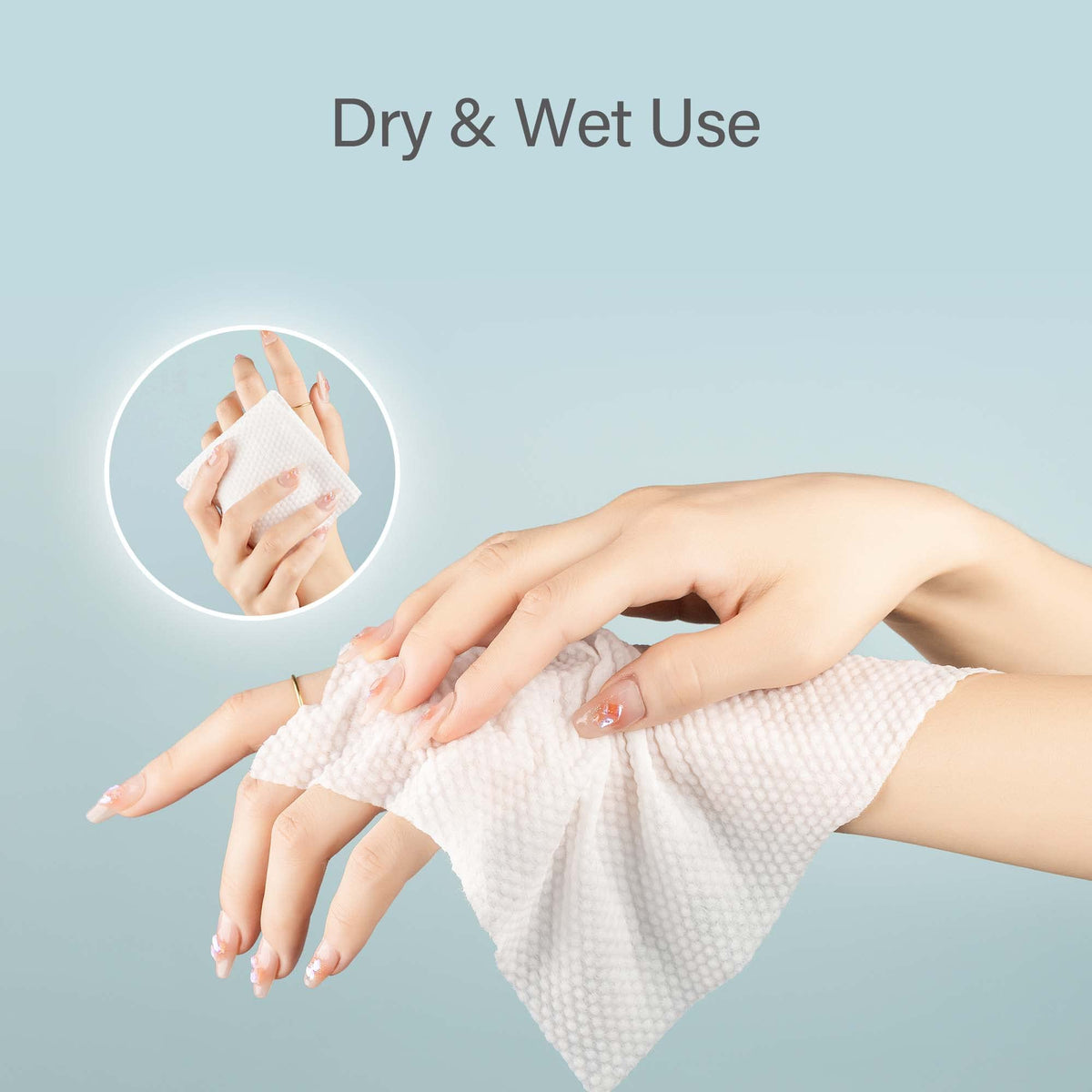 UNIFREE moistened wipe in hand demonstrating strong wet use