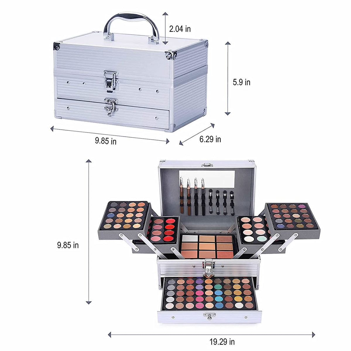 UNIFULL tools and applicators layout including brushes, sponge and eyeliner for convenience
