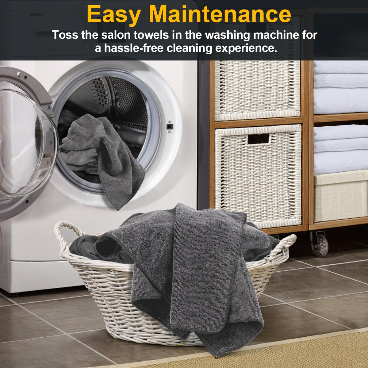UNIMADE towel beside a hand showing 16x29 inch practical size