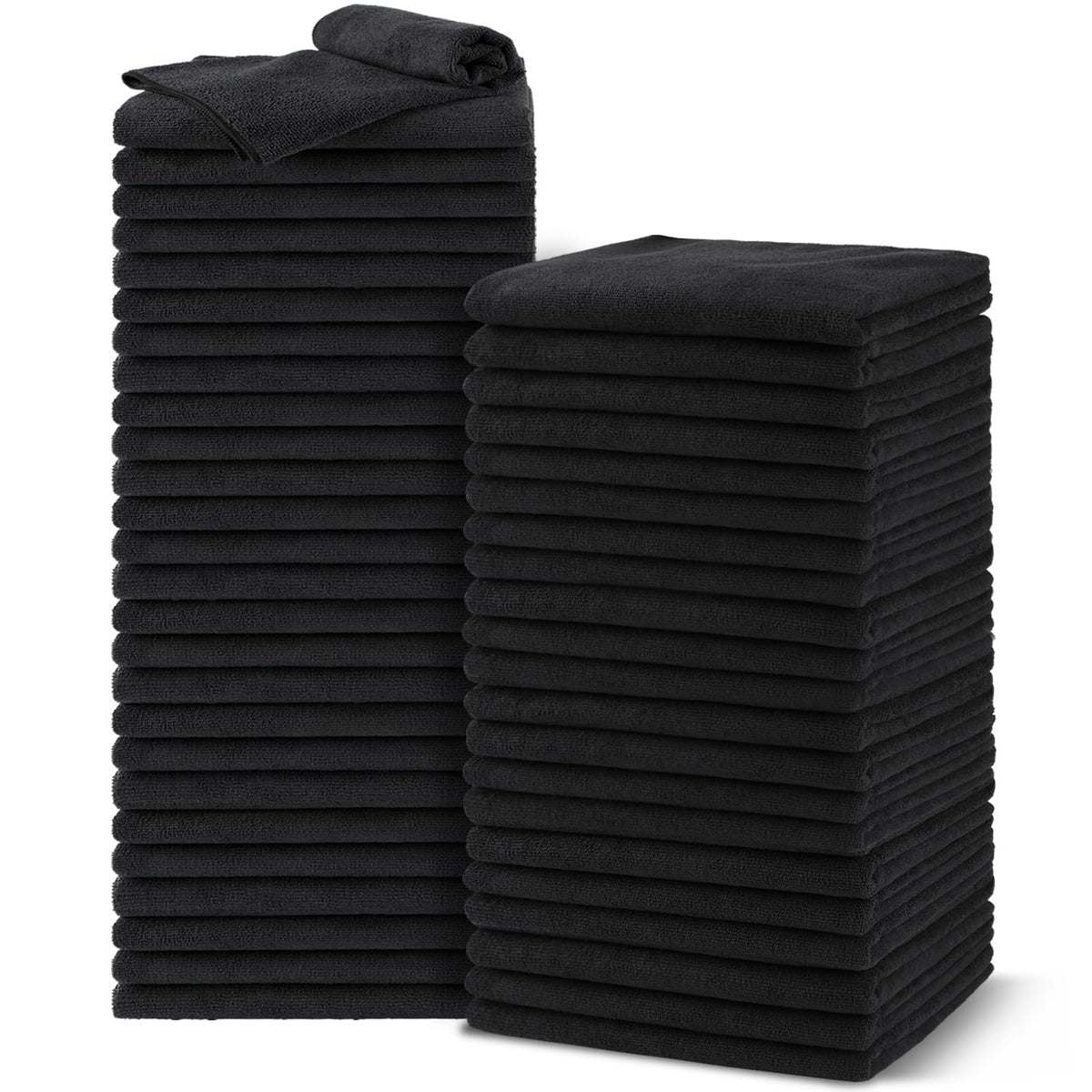 UNIMADE front pack of 48 black salon towels showing value and professional look