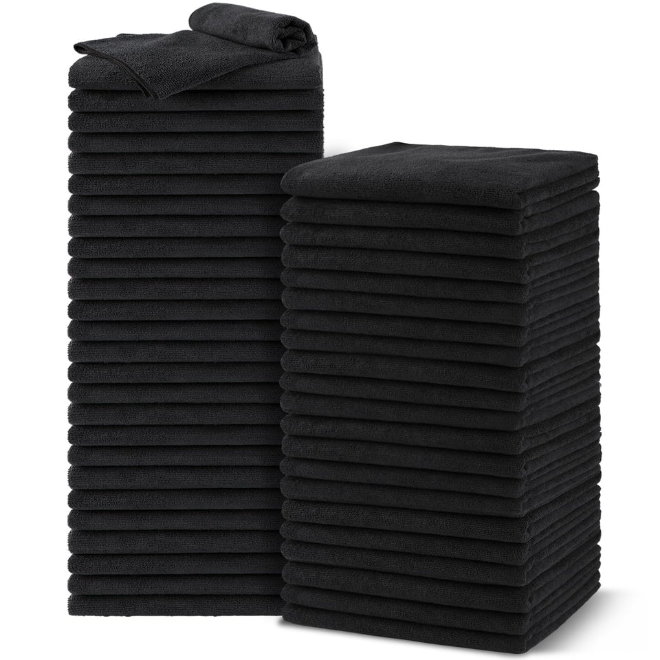 UNIMADE front pack of 48 black salon towels showing value and professional look