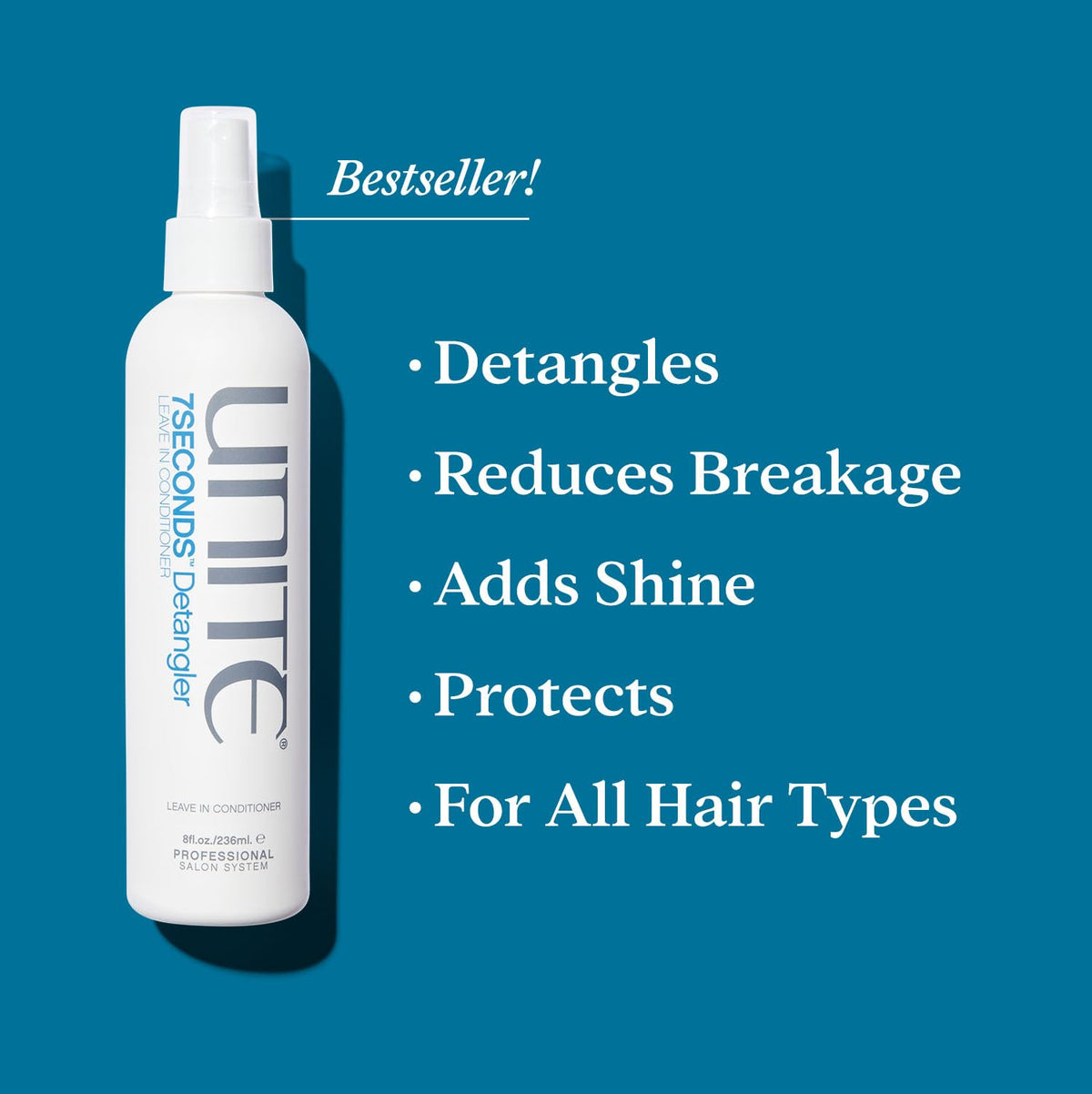 UNITE 7SECONDS close-up spray mist highlighting fine dispersion and quick detangling benefit