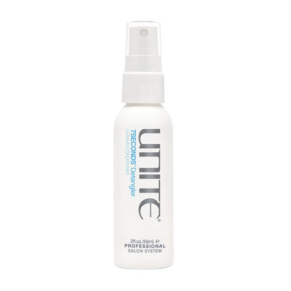 UNITE 7SECONDS front packaging shows travel-size bottle and clear label for convenience