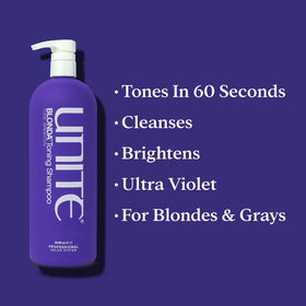 UNITE Hair BLONDA shampoo lather applied to blonde hair, neutralizing brass benefit