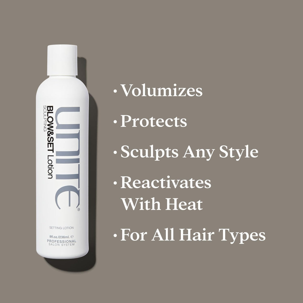 UNITE lotion texture on palm highlighting lightweight, spreadable formula benefit