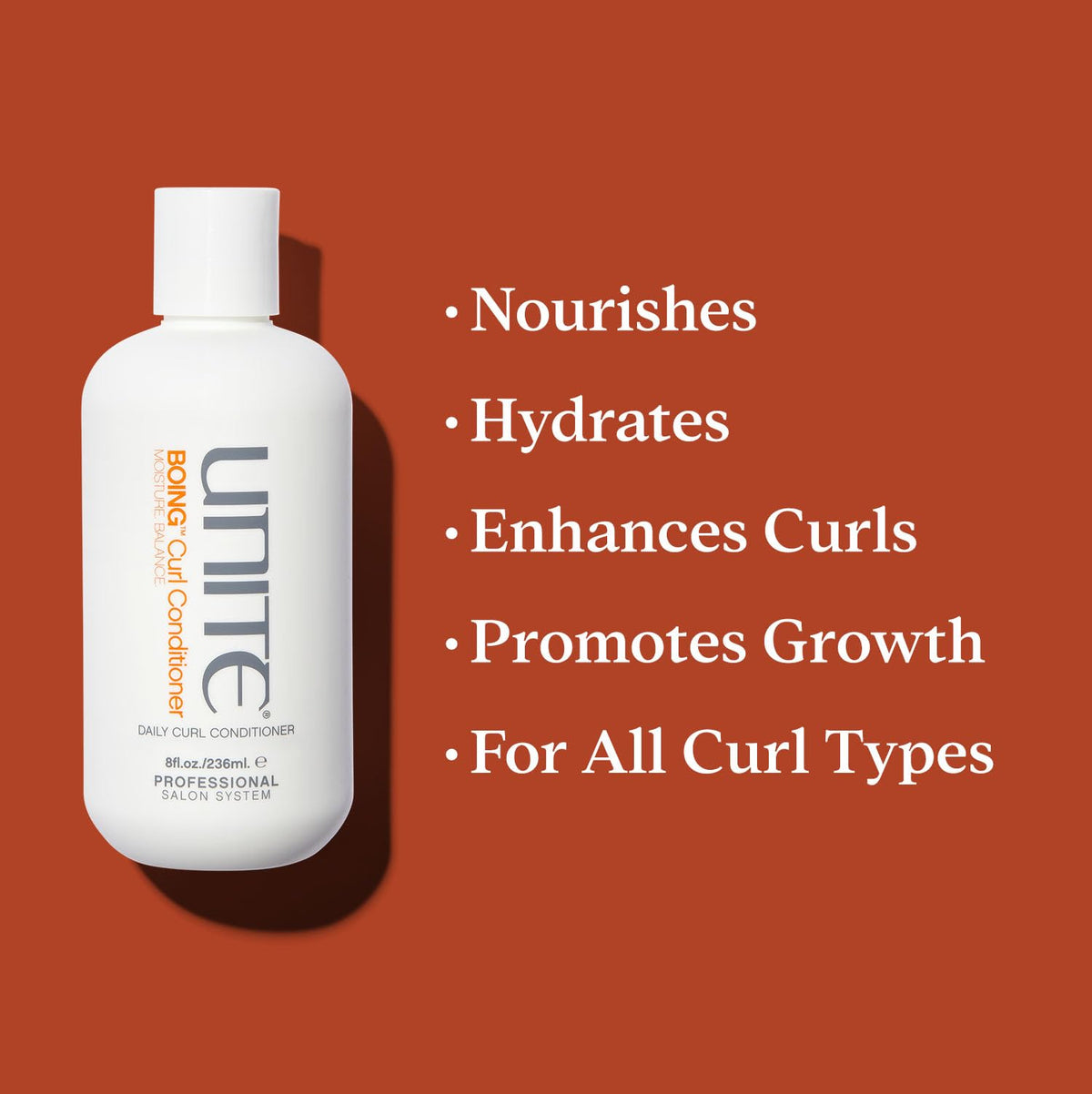 UNITE BOING conditioner applied in hand demonstrating slip and moisture for curls