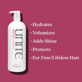 UNITE BOOSTA in bathroom lifestyle with hair dryer showing lifted hair