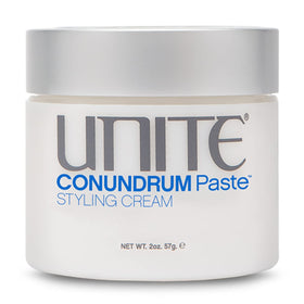 UNITE CONUNDRUM front pot showing label and compact packaging for salon-ready styling