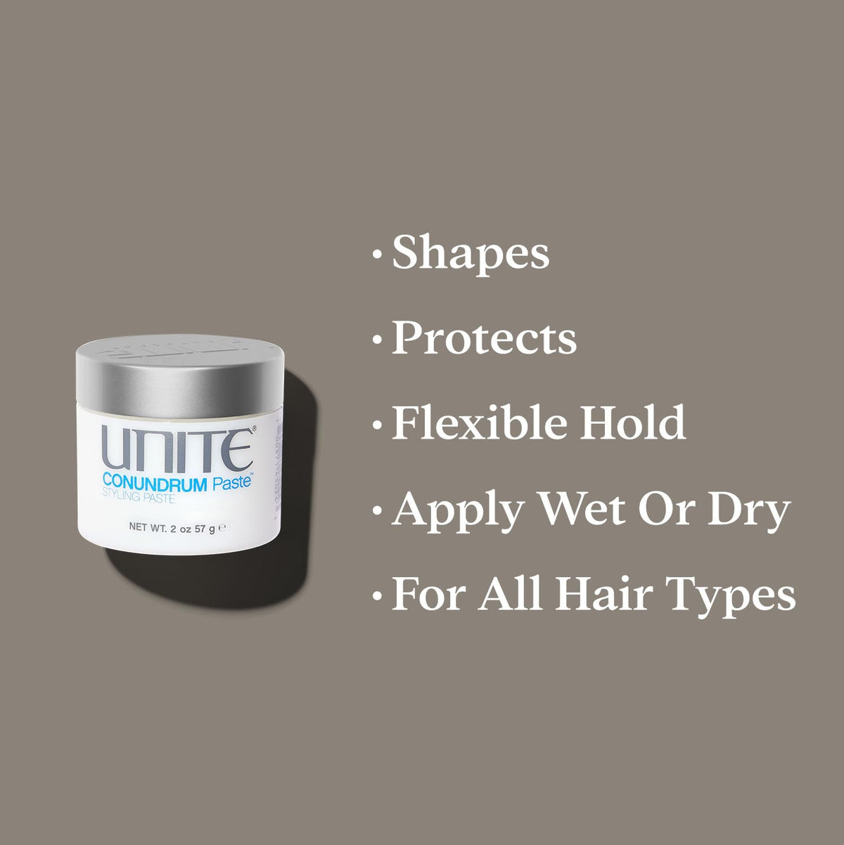 UNITE CONUNDRUM applied during styling on short hair illustrating flexible, natural hold