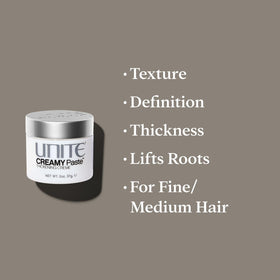 UNITE paste being applied to hair for texture and separation benefit